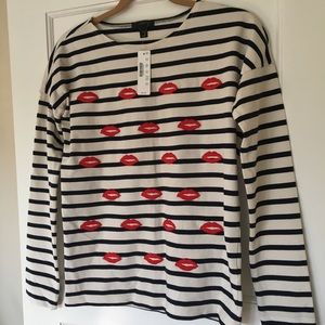 J Crew Embroidered Lips Stripe Shirt